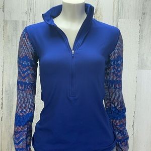 Nike Pro Dri-Fit 3/4 Zip Navy Blue & Neon Orange fitted athletic top~ Small